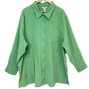 Bridgewater Button Down Long Sleeve Green Blouse Top Woman 3X  Casual  Work